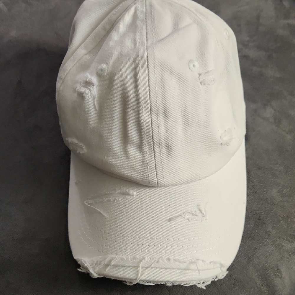 NEW - BASEBALL CAP, HAT - Color is WHITE - Intentionally Made To Look Distressed